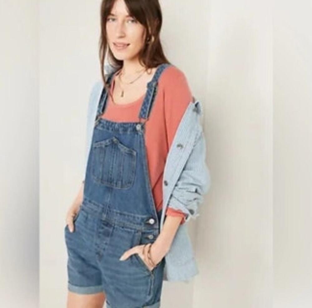New NWT Old Navy Plus Size Denim Shortall Overalls Size 2X Cuffed Hem Baggy